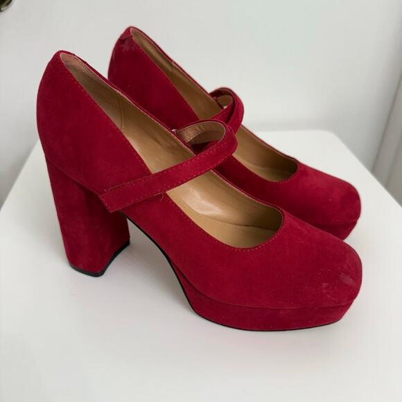 Marc Fisher Shoes - Marc Fisher Mary Jane Pumps Red Cherry Suede Bold Statement Pinup Sz 7.5